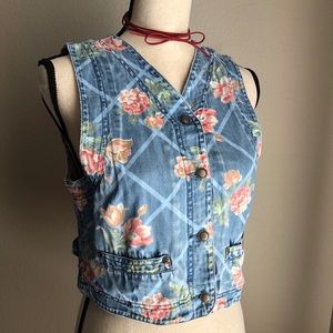 Floral Denim Crop Vest/Top